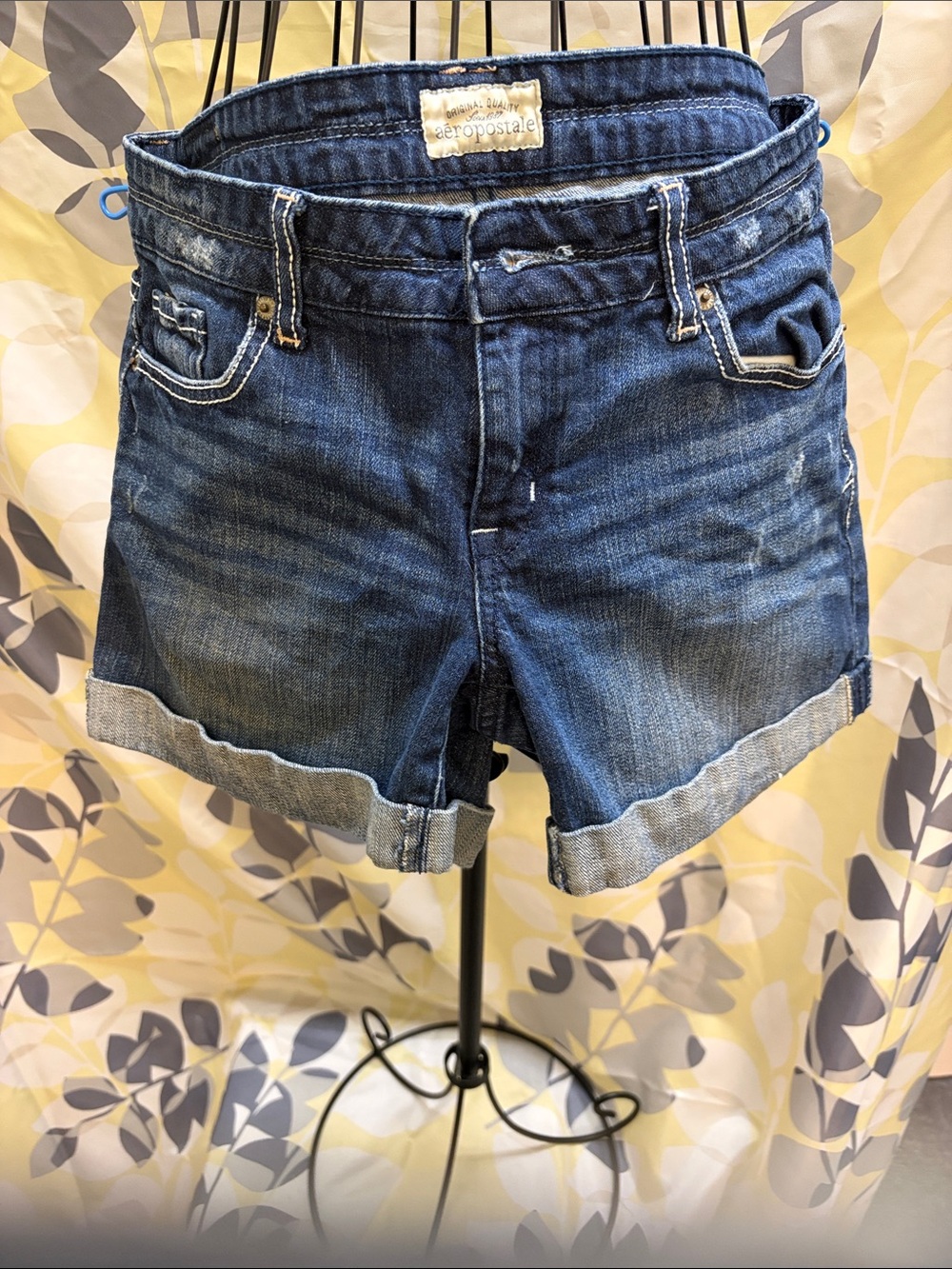 Aeropostale Dark Blue Rolled Hem Denim Shorts